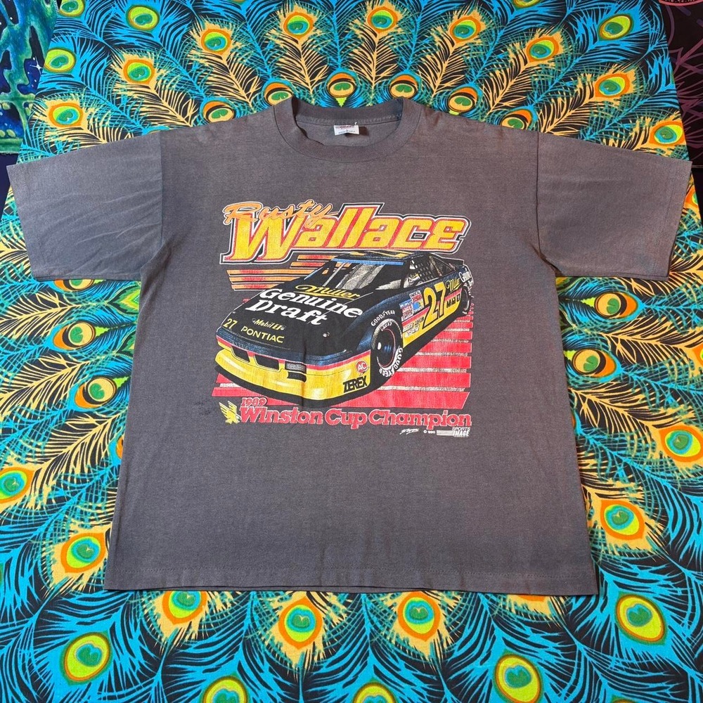 Vintage 1990 Rusty Wallace Winston Cup Champion T-Shirt Miller Genuine Draft L